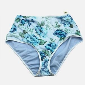 American Eagle Bikini Bottom High Waist Floral Blue Green Size XL NWT